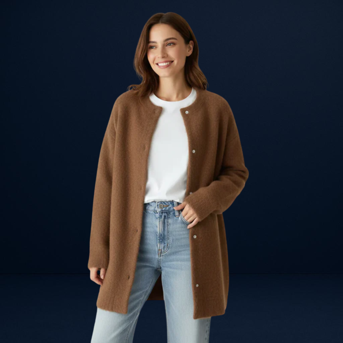 Alessia | Long Coat in Brushed Knit
